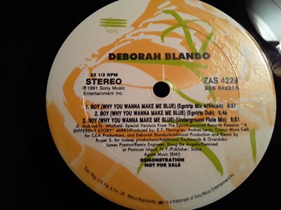 DEBORAH BLANDO - BOY (WHY YOU WANNA MAKE ME BLUE) 1991 12'' SONY MUSIC PROMO VG++