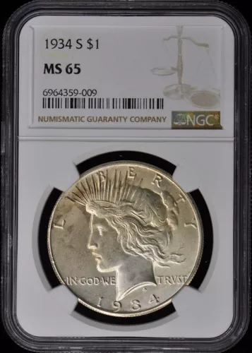 1934-S Peace Dollar S$1 NGC MS65