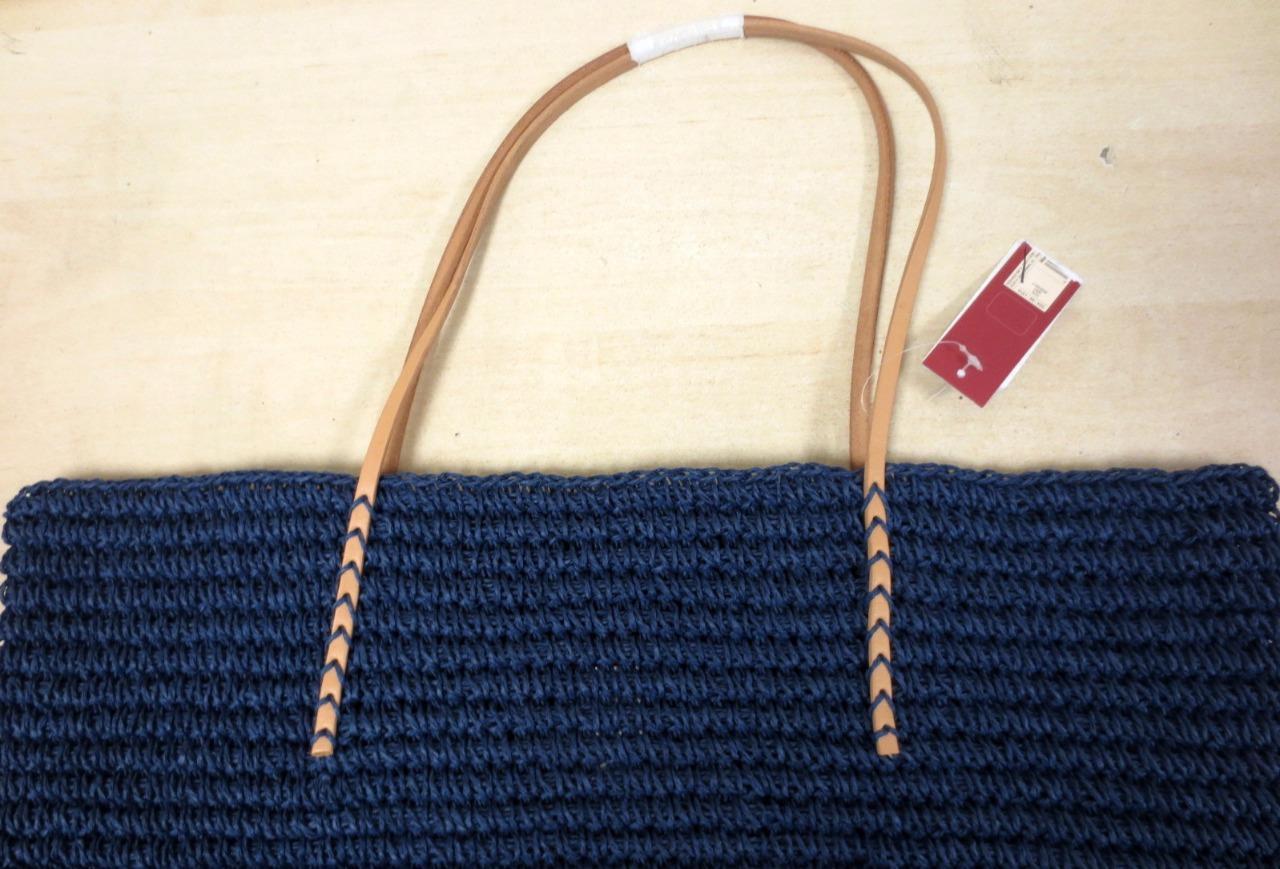 Merona Target Leather Straw Beach Tote Bag Purse Navy Natural Paper ...