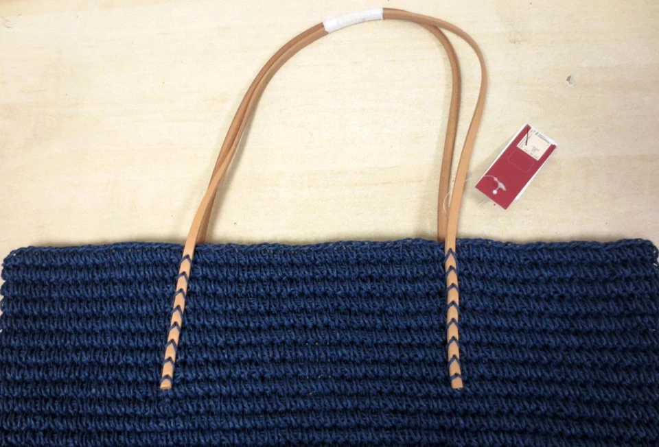 Bolso de Mano Merona Target Cuero Paja Playa Cartera Azul Marino Papel Natural/Cuero Foto 3 de 4