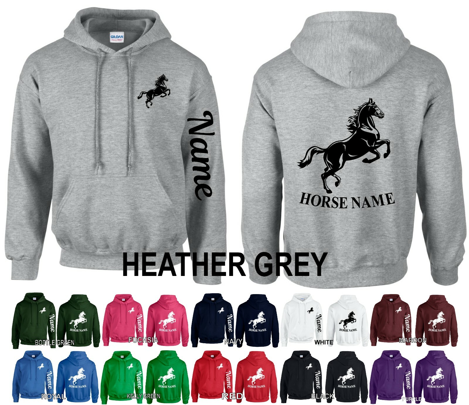 Felpa con Felpa Personalizzata Cavallo Pony Braccio Equestre Nome Jockey Show Maglione Regalo FELPA CON CAPPUCCIO