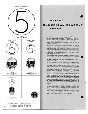 BURROGHS NIXIE INDICATOR TUBES CATALOG BLACK AND WHITE