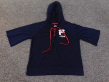 Fila Hoodie Womens Large blue pullover stretch drawstring classic logo