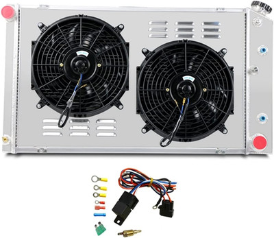3 Row Aluminum Radiator + 2X12'' Fan W/Shroud &Thermostat Relay Kit for 1968-1987