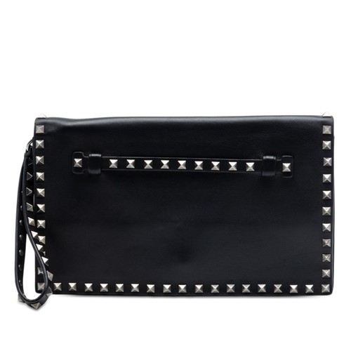 Valentino Nappa Rockstud Wristlet Clutch Pre-Loved Black