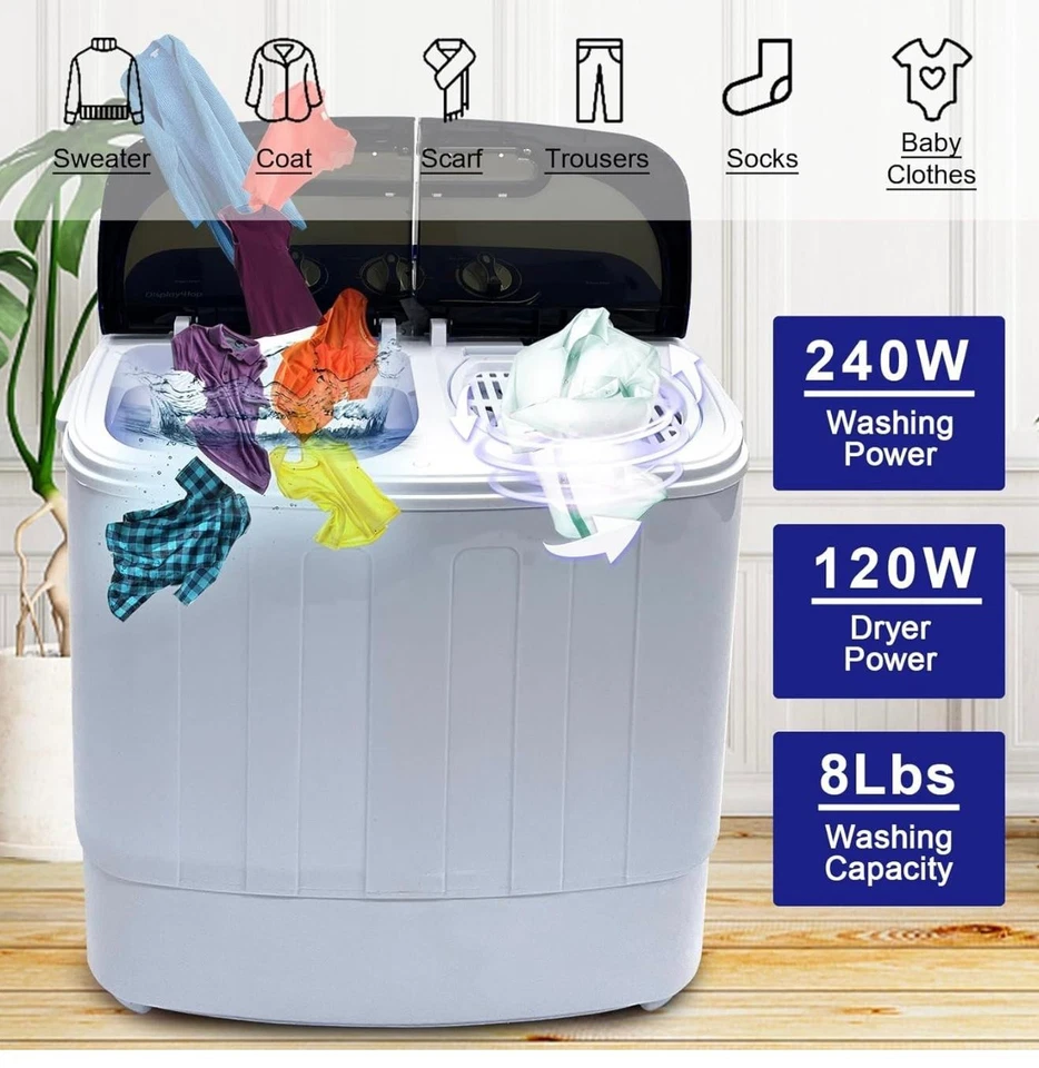 Display4top Compact Twin Tub Washing Machine Spin w/Hose 3.6KG washer dryer Blue - Image 3 of 4