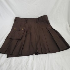 Scottish Highland Utility Kilt Cargo Pockets Pleated Cotton Brown LARGE 40