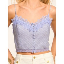 Ramy Brook Blue Ayda Embellished Linen Tank Top MSRP $295