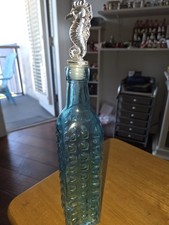 Decorative Aqua Tinted Glass Bottle with Decorative Seahorse Stopper