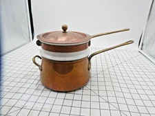 B & M Douro Copper Double Boiler  With Lid and Ceramic Pot - cracked