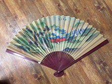 J1140 Japanese Vintage Large Folding Fan Wall Decor Landscape Art Painting