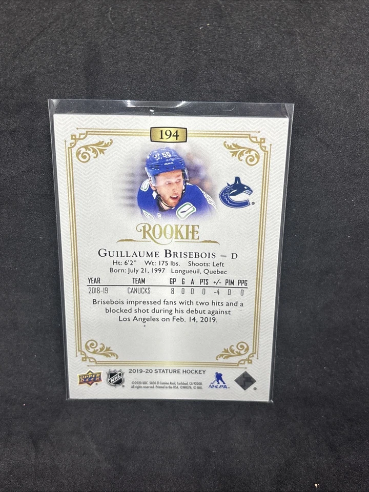 2019-20 Sature Guillaume Brisebois Red Rookie /75 Canuck’s A3 - Image 2 of 3