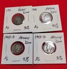 ☆Lot of 4 Silver Dimes (3 Mercury & 1 Barber) Silver 1911, 1920, 1943-D(2)☆