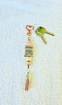  Beware Of The Wiggle The Butts  Dog Handmade Beaded Keychain-Dog Lover Gift