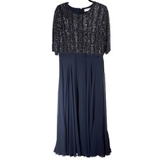 Mac Duggal 9180 Midnight Blue Beaded Sequin Chiffon Gown Dress Womens 12 NWT
