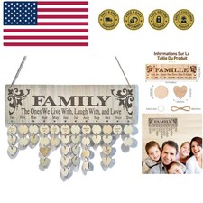 Wooden Family Birthday Reminder Calendar Board Decorative Birthday Tracker Pl...