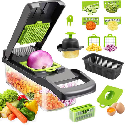 16 in 1 Gemüseschneider Manuell Set, Vegetable Chopper Cutter Slicer, Mit 7 Ausw