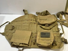 Tactical Dog Military Training Vest - Tan Color Black USA Flag Patch 21x17 Med.