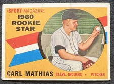 1960 TOPPS SPORT MAGAZINE ROOKIE STAR CARL MATHIAS (CLEVELAND INDIANS) #139 VG