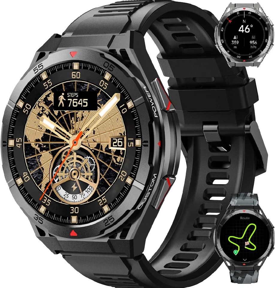 GPS Militär Smartwatch Herren mit Bluetooth-Anrufe 5ATM Wasserdicht Fitnessuhr - Bild 3 von 4