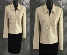 BEAUTIFUL St John evening knit jacket beige gold embellished suit blazer 8