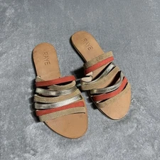 RAYE Sandals Womens 6.5 37 Slip On Cord Straps Leather Orange Brown Beach