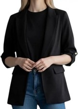 Zara Black Blazer 3/4 Length Sleeves Gold Buttons Open Front Business Party EUC