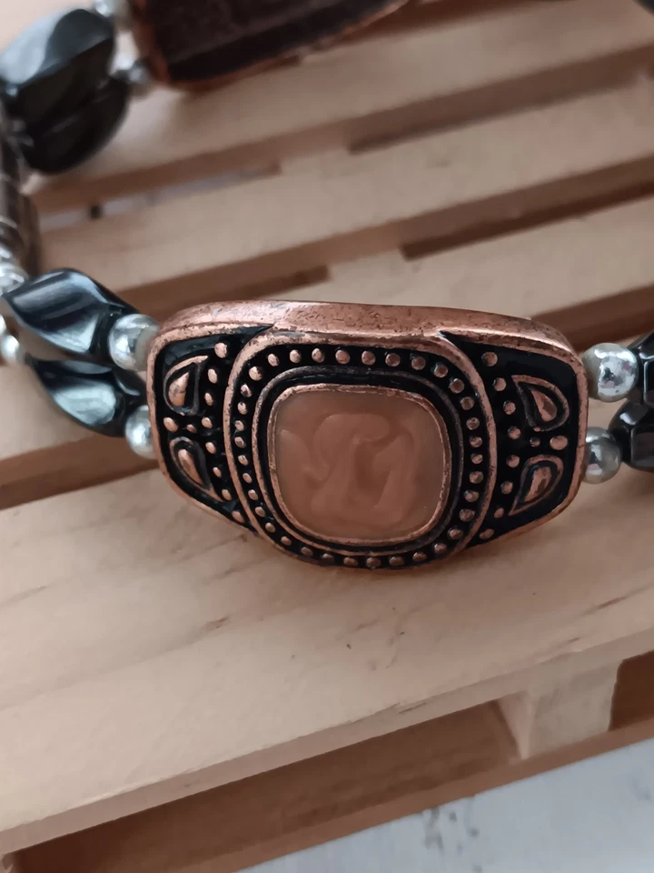 铜带银色手链带赤铁矿珠和珐琅,磁性扣 8 — 第 2/4 张图片