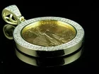 1Ct Lab Created Diamond Round Lady Liberty Coin Pendant 14K Yellow Gold Plated