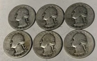 Lot of 6 1945 Washington Silver Quarters 90% percent silver sold for melt