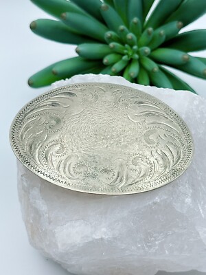 German Silver Belt Buckle Oval Etched Designs | eBay display picture 2