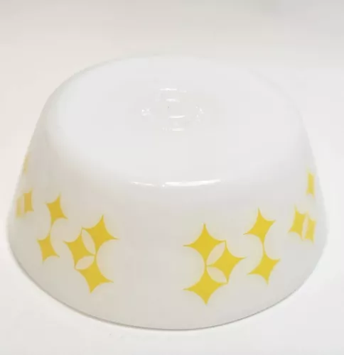Vintage Federal Milk Glass Yellow Rare Atomic Stars Twinkle Diamonds 5" Bowl