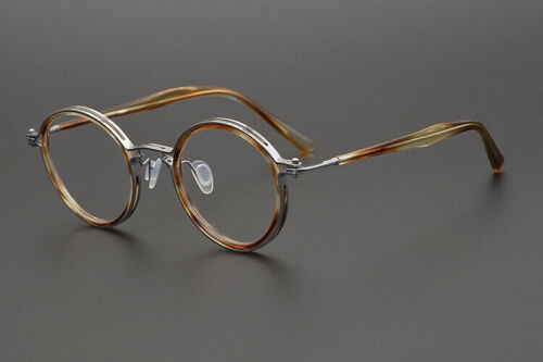 Hand Made Round Retro Eyeglass Frames Luxury Acetate+Pure Titanium Glasses - Picture 5 of 32