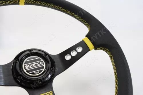 SPARCO LEATHER DEEP DISH STEERING WHEEL 14"INCH UNIVERSAL CAR Yellow COLOUR - Picture 5 of 9