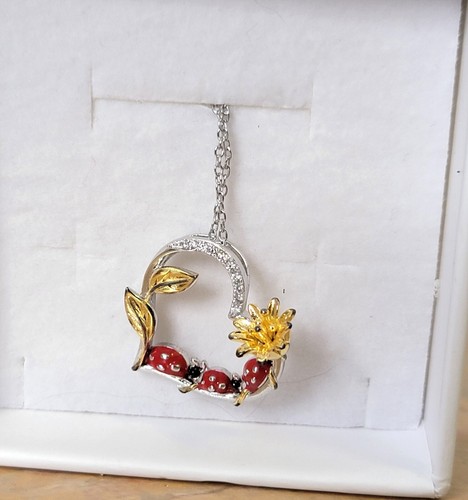PEIMKO Ladybug Pendant Necklace Sterling Silver Daisy Flower Ladybug Love Heart - Picture 5 of 12