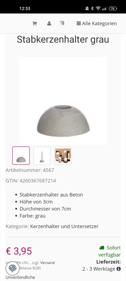 Kerzenhalter aus Beton - Bild 3 von 3