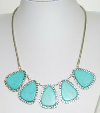 Beautiful Southwestern Style Faux Turquoise On Silvered Metal Statement Necklace