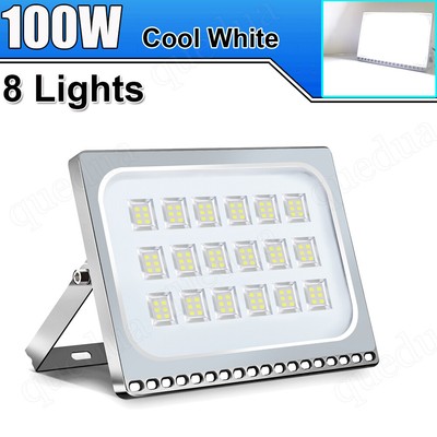 8X 100W Slim Super Power LED Flood Light Cool White Indoor Outdoor Security