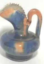 Vintage Pottery Miniature Jug Pitcher Saw Tooth Edges 2.75 inches Multicolor 