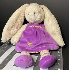 Dilly DuDu Bunny Rabbit Plush Stuffed Animal Cream Purple Dress Bows 14" Easter