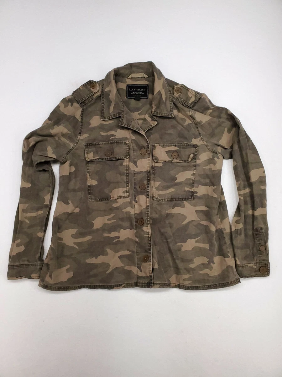 Lucky Brand Camo Military Army Combat Olive Green Camoflauge Shirt