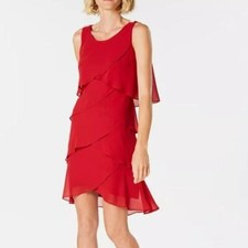 NWT SLNY Womens Crimson Rhinestone Shoulder Tiered Chiffon Dress SIZE 12