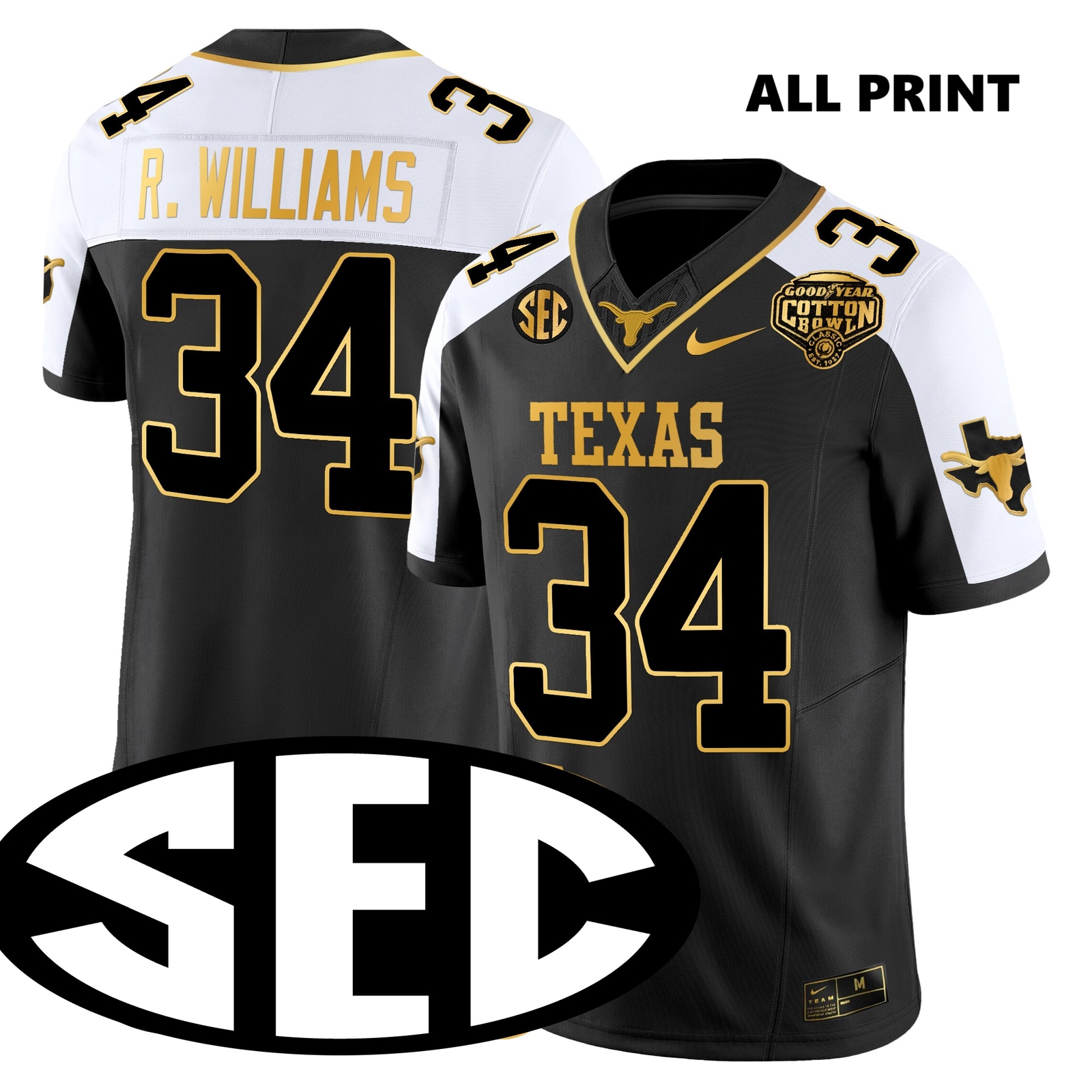 Texas Longhorns #34 RickyxWilliams Jersey  – All Print