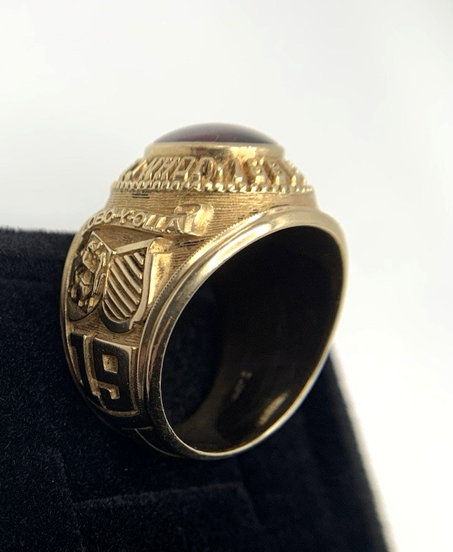 18.6g 10k Gold University College Class Ring by Jostens, Red Stn