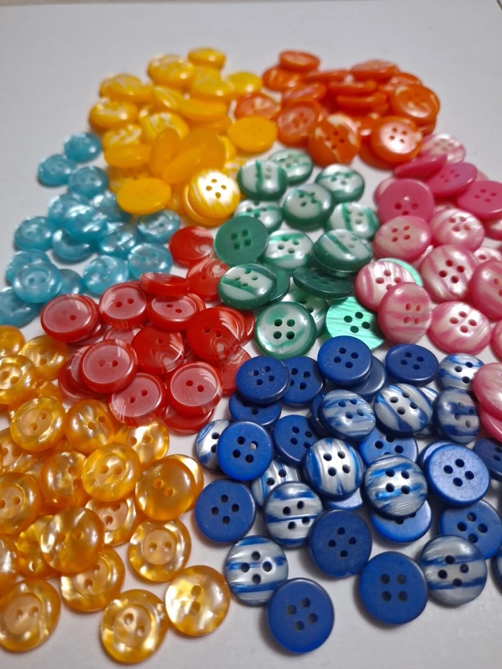 Buttons VTG Lot 198 Sewing Crafts Brights Shiny Marbled Christmas Candy Look - Image 2 of 4