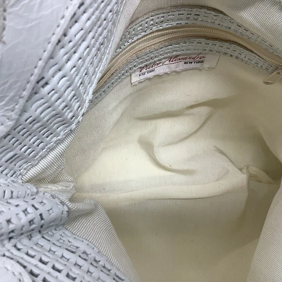 Pietro Alessandro 纽约白色皮革编织图案手提包/钱包 二手 — 第 3/4 张图片