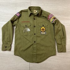 VINTAGE Boy Scouts of America Shirt Youth Medium Green 70's Long Sleeve