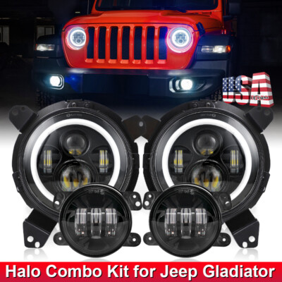 for Jeep Gladiator Rubicon Willys Mojave Sport 2020-24 9'' Kit Halo Led Headlight