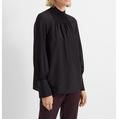Club Monaco Women's Blouse Rib Neck Black Size XS Retail $159