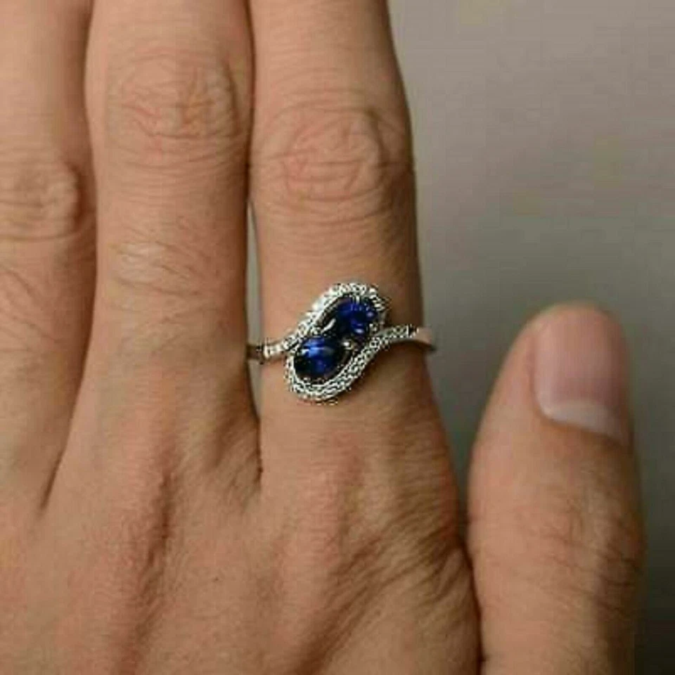 2.00 Ct Pear Cut VVS1 Blue Sapphire Engagement Ring 14K White Gold Finish - Image 3 of 4